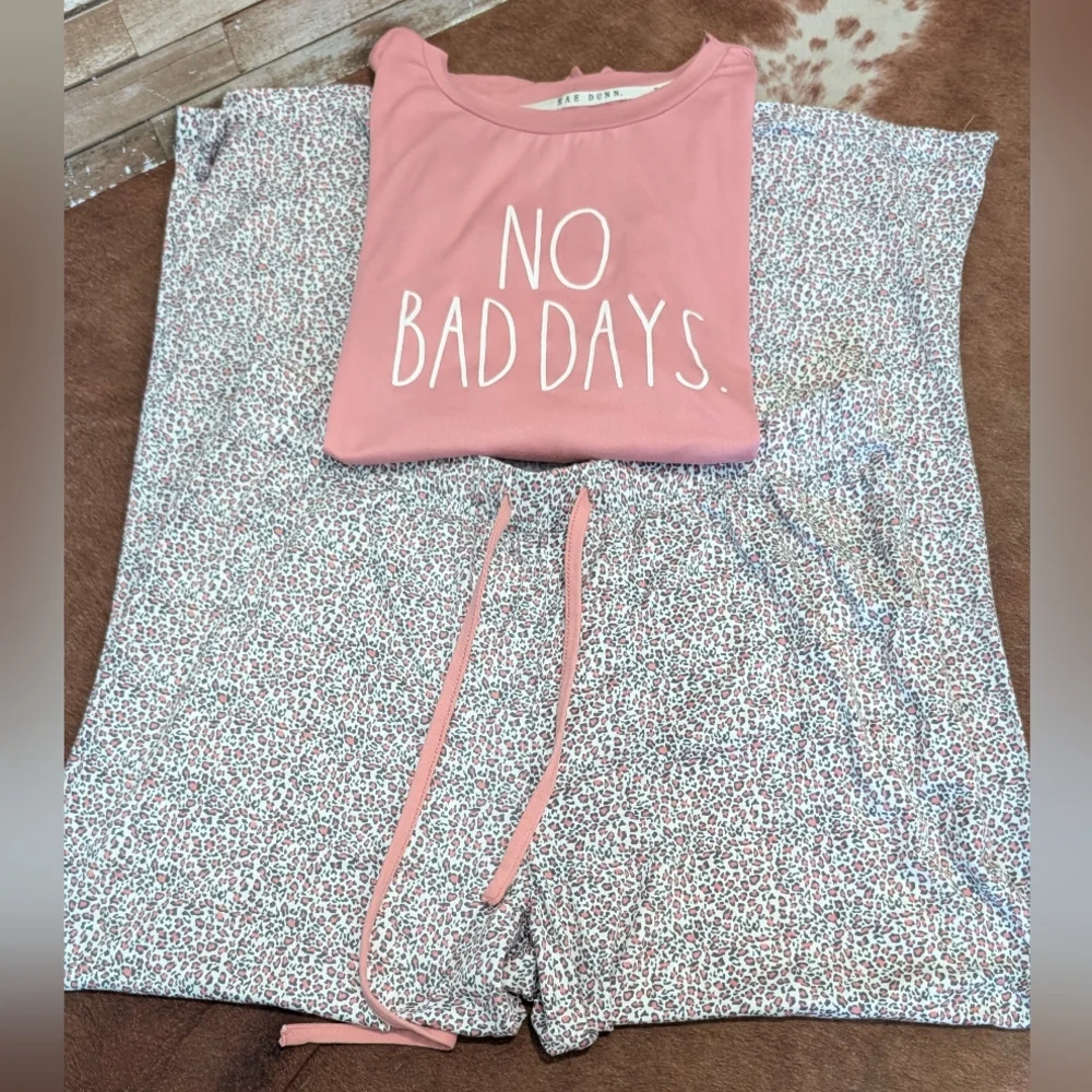 Rae Dunn Pink Pajama Set with Uplifting Message " No Bad Days" Animal Print PJ's - Picture 9 of 9